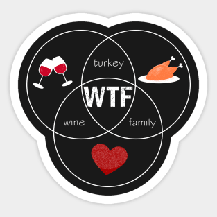 WTF Wine Turkey Family Funny Thanksgiving Dinner Party Shirt Sticker